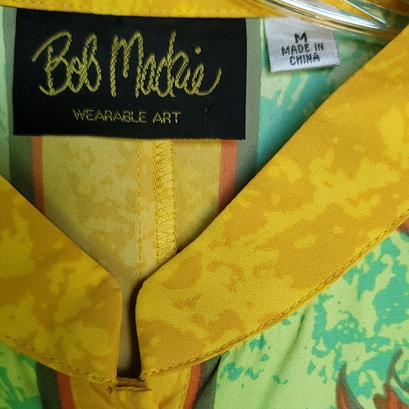 Bob Mackie Paisley Floral Boho Dopamine Button-Down Long-Sleeve Shirt. Size M - Picture 3 of 5